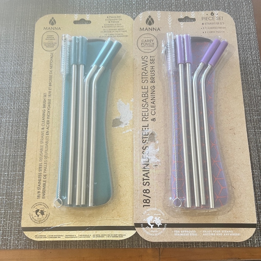 Manna  Bundle 2 sets, 18/8 stainless steel straws brush& case